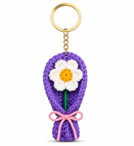 Image of Handmade Crochet Rose Flower Keychain for Women & Girls, Cute Red Flower Key Ring, Soft Yarn Knitted Charm, Romantic Gift, Bag Accessory, Car Key Holder, Aesthetic Handmade Gift