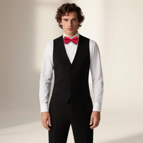 Image of DiBanGu Paisley Pre-Tied Bow Ties for Men Silk Adjustable Bowtie and Pocket Square Cufflinks for Wedding Party