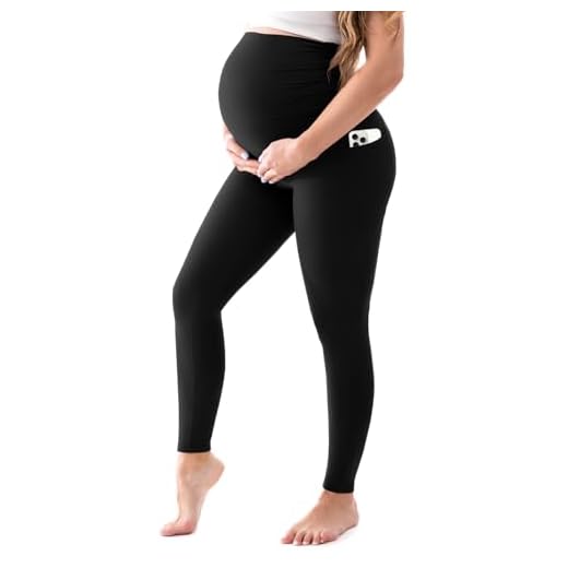 Walifrey Women's Maternity Leggings with Pockets Over The Belly,Pregnancy Yoga Pants Activewear Workout Leggings Black L
