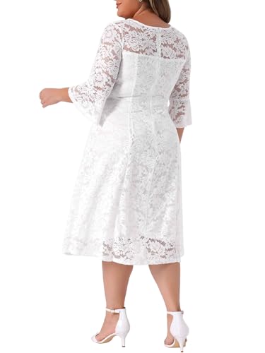 Image of Agnes Orinda Plus Size Women's Lace Wedding Dress V-Neck 3 /4 Sleeve Midi Swing Evening Bridesmaid Dresses