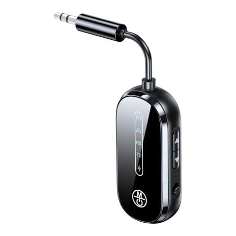 BAISHUN Airplane Bluetooth Transmitter Receiver, Bluetooth 5.4 Adapter for 2 Airpods/Headphones Dual Pairing, Wireless Music Transmitter for 3.5MM AUX in-Flight TV Car Stereo Gym Treadmill Cover