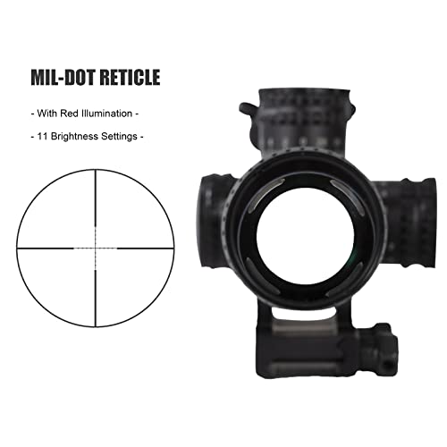 Falconoptics Rifle Scope 1-4X24 - Second Focal Plane Sfp - Mil Dot Reticle With Red Illumination - 30Mm Tube - Hunting Shooting - Black #TOP2