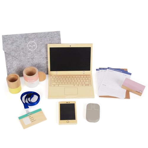 Pretend Play Home Office Set für Kinder,10Pcs Büro Playset mit hölzernem Spielzeug Laptop-Telefon für Vorschulkinder Alter 3+ Jahre (Office)