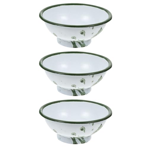 Lurrose Retro Enamel Cereal Bowls 3pcs Round Classic Rimmed Set