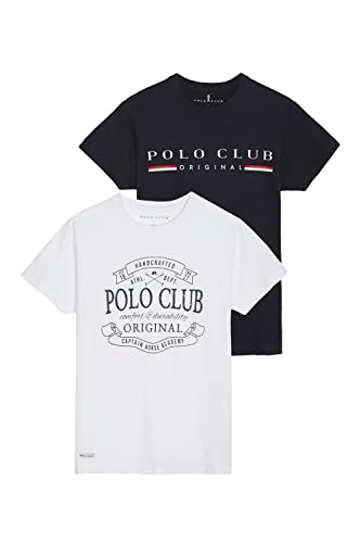Polo Club Lot de Deux T-Shirts Blanc et Bleu Marine à imprimé Cover