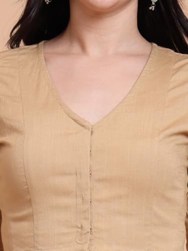 Image of Yash Gallery Women's Stretchable Rayon Lycra V-Neck Short Sleeve Front Open with Hook Stylish Crop Blouse Top for Ethnic Beige Designer Festive Choli Blouse