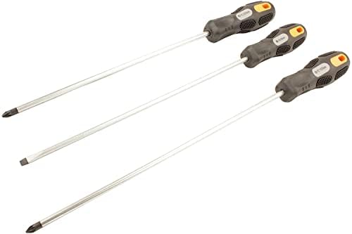 SPARES2GO Extra Long Reach Hardened Magnetic Tip Phillips and Slotted Screwdriver Set (3 Piece, 25cm)