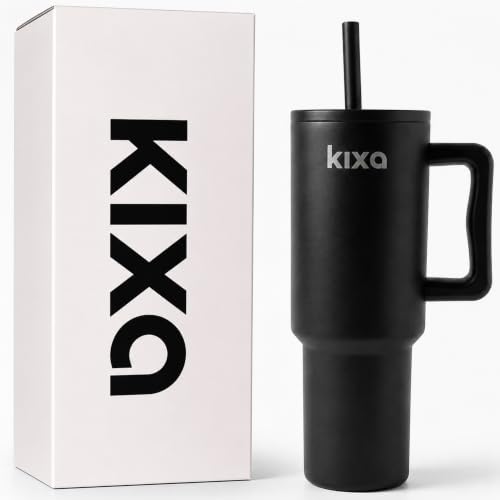 Image of 1200 ML Insulated Tumbler with Lid and Straw, Stainless Steel Tumbler Cup with Handle, Leakproof Mug Cupholder for Office, Gym, Travel 1.2 Litre (Black)