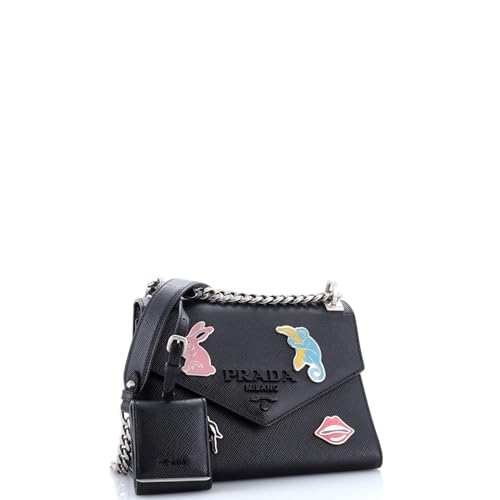 Pre-Loved Monochrome Shoulder Bag Embellished Saffiano Leather Small, Black2