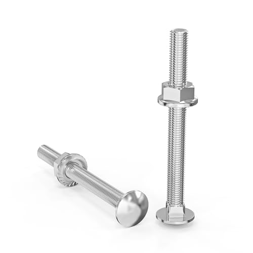 ORTAVA Lot de 20 vis à tête ronde M5 × 50 galvanisées DIN 603, avec écrou hexagonal à bride, en acier au carbone, vis à tête plate ronde