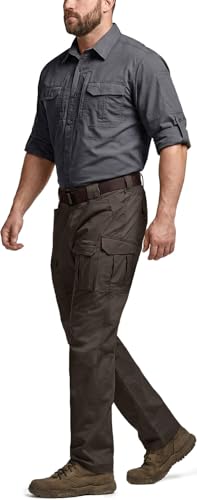 Image of CQR Men's Flex Ripstop Tactical Pants, Water Resistant Stretch Cargo Pants, Lightweight EDC Hiking Work Pants