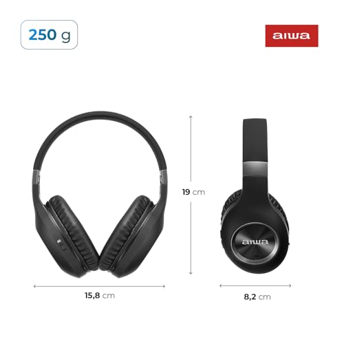 AIWA AWS-HP-02-B - Fone de Ouvido Headphone Bluetooth, ANC, Cancelamento de ruído, dobrável, Preto