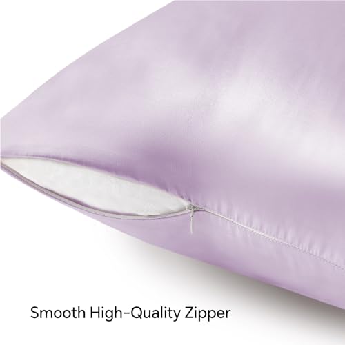 BEDELITE Satin Pillowcase with Zipper 2 Pack, Lavender Pillow Cases Standard Size, Super Soft and Cooling Similar to Silk Pillow Cases, Gift for Women Men(20x26 Inches)