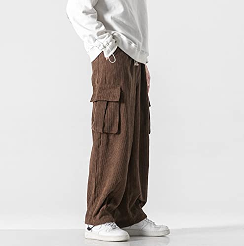 Men's Vintage Baggy Hip Hop Corduroy Cargo Pants Casual Solid Elastic Waist Wide Leg Joggers Sweatpants4