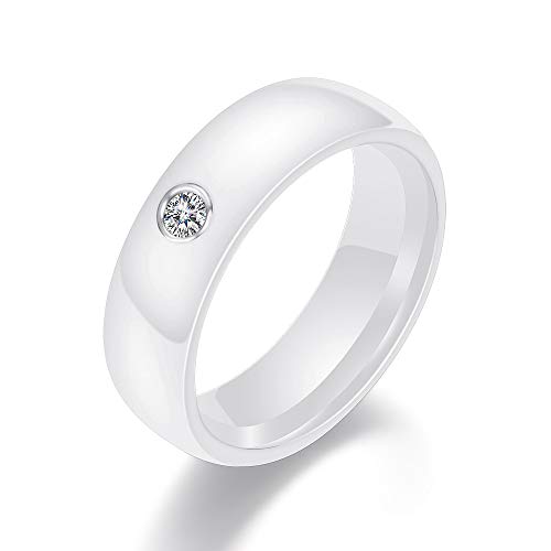 Onlyone Elite Ceramic Ring With Inlaid Zircon Gemstone, Fashion Jewelry Wedding Band, 6Mm (White, 7) #TOP16