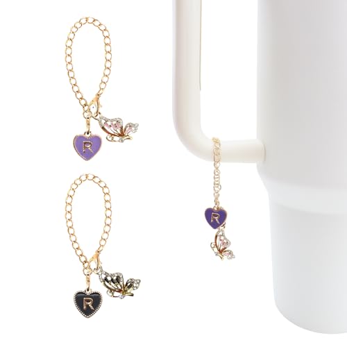 Qingonese 2PCS Black Purple Rhinestones Letter Charm for Stanley Cup-R
