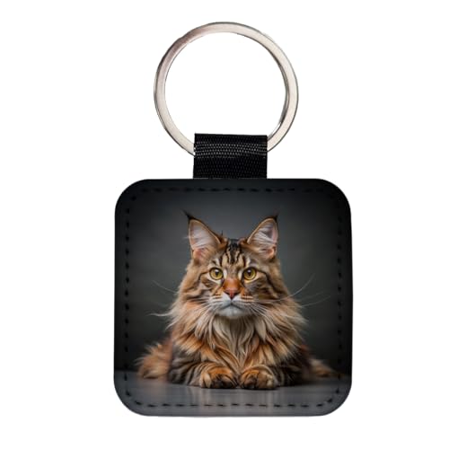 Blooza Blooza Maine Coon Cat Photo Square Faux Leather Keychain