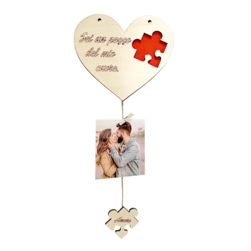 Portafoto Cuore Puzzle, Idea Regalo San Valentino Festa Papà Mamma per Lui e Lei, Cornice da Parete per Foto Decorazioni di Coppia Fidanzamento Anniversario Amore Cuore