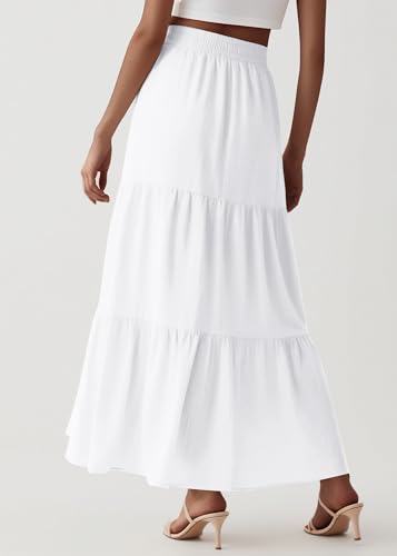 Urban CoCo Women’s Summer Boho Flowy Tiered A-Line Maxi Skirt Elastic Waist Ruffle Beach Long Skirts with Pockets4