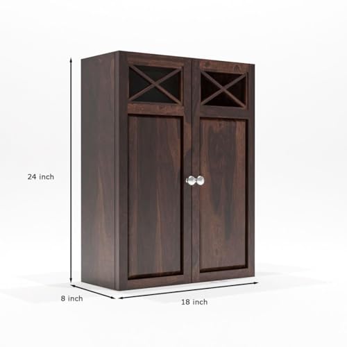 Image of Sheesham Wood Kitchen Cabinet for Home | Wall Mounted Kitchen Rack with Storage | Wooden Kitchen Unit /Organizer with 2 Door Cabinet Furniture with Storage | (Walnut Finish)