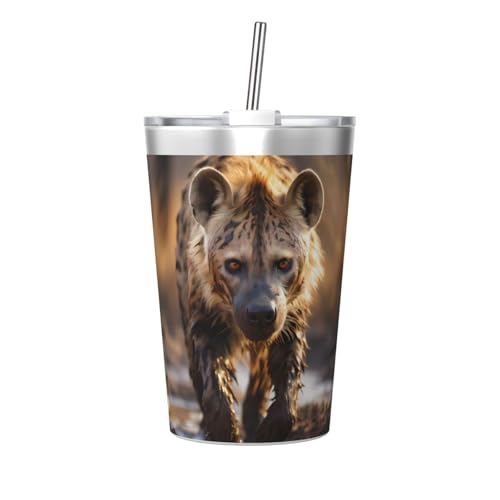 Lone Hyena - Termo de viaje con impresión - Botella de agua deportiva a prueba de fugas para coche portátil