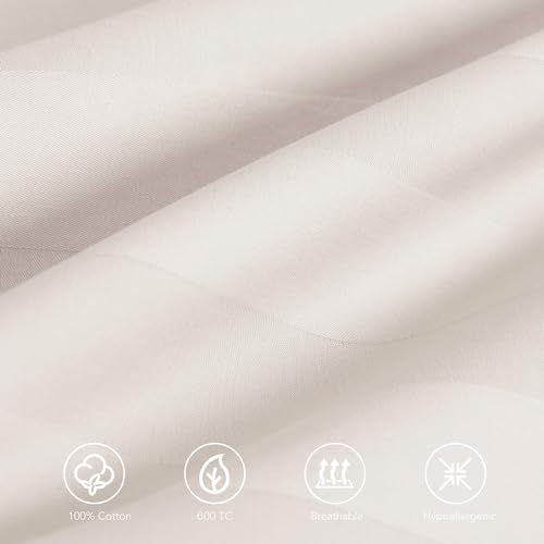 Image of 100% Egyptian Cotton Body Pillow Cover Long Pillow Case, 600 Thread Count Bed Pillow Protector with Zipper, Sateen Weave Full Body Pillowcase for Adults 20x54 Inches (1PC, Body, Striped Light Beige)