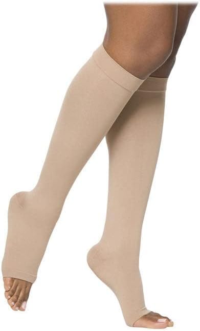Image of SIGVARIS Men's & Women's Essential Opaque 860 Open Toe Calf-High Socks 20-30mmHg - Black - Large Long