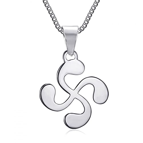 BOBIJOO Jewelry - Pendentif Collier Croix Basque Lauburu Homme Femme Acier Argenté et Chaîne