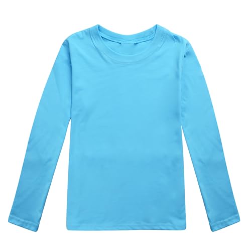Maglietta a Maniche Lunghe Bambini Tinta Unita Girocollo Interno Top Bambino Morbida Camicia a Maniche Lunghe Casual Pullover Basic Felpa Termica (Blue, 8-9 Years)
