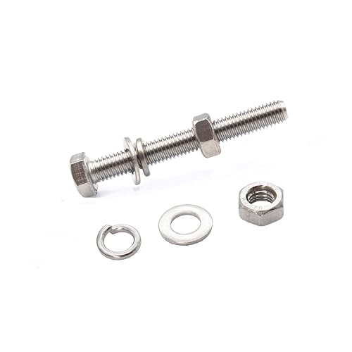 4-Pack M8 x 140mm Hexagon Screws Hex Bolts with M8 Nuts Flat Washers/Spring Lock Washers Set, 304/18-8, Plain Finish