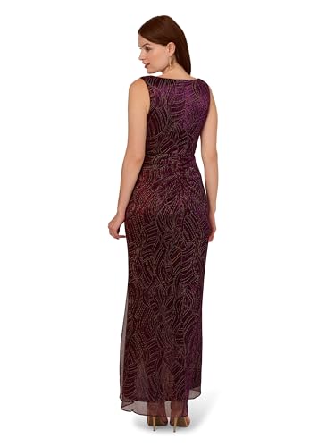 Adrianna Papell Burgundy Gold Metallic Mesh Faux Wrap Gown With Ruffle Accents2