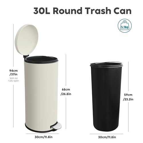Caneca de basura redonda con tapa 30 litros beige miniatura 2