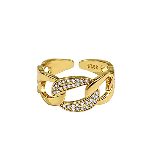 HCMA Exquisito Anillo de Cadena de circonita de Micro Tejido de Plata 925, Anillo Abierto Dorado de Lujo para Mujer, Regalos de joyería