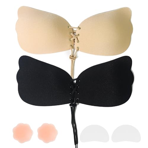 Sticky Adhesive Push-Up Invisible Strapless Bras for Women - 2 Pairs