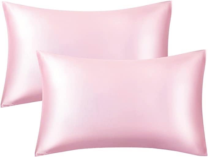Image of 2 Pack Zippered Satin Pillowcaes Luxury and Silky Soft Travel Zip Pillow Cases (Standard, Pink)