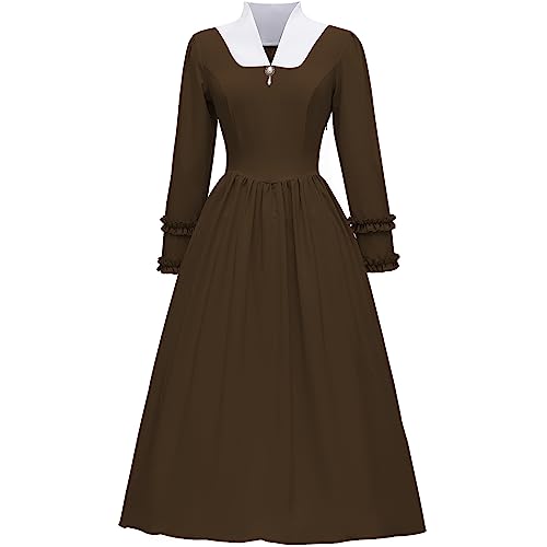 Abaowedding Colonial Dress for Women Pioneer Costume Modest Prairie Colonial Civil War Dress (Coffee L)