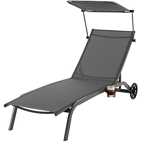SFAREST Adjustable Outdoor Sunlounger with Canopy Cover