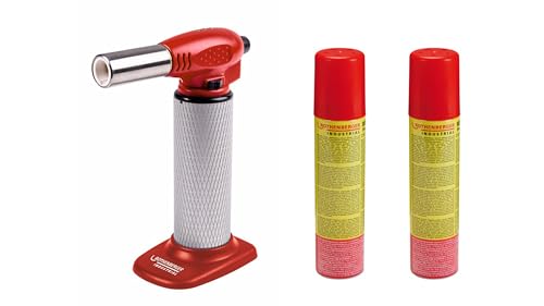 ROTHENBERGER Industrial - Crème Brûlée Gourmetbrenner Hot Fire inkl. 2 x Nachfüllgas 100 ml | 360° Drehung | Küchenbrenner | Lötbrenner | 1300°C Flammentemperatur | großer Gastank