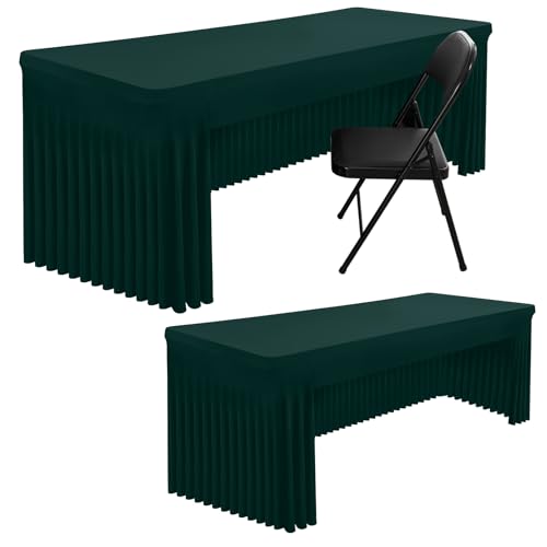 Smiry 2 Pack Spandex Open Back Tablecloth,Elastic Fitted Stretch Tablecloth for 6FT Rectangle Tables,Waterproof Washable Table Cover Skirt for Wedding, Banquet (Hunter Green, 72Lx30Wx30H Inch) by Smiry - Used condition - US$30.66