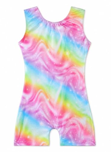 Image of EQSJIU Gymnastics Leotards for Girls Kids Rainbow Mosaic Mermaid Butterfly Stars Leopard Galaxy Tie Dye Cosmos Leopard