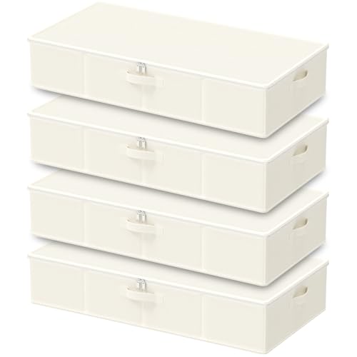 GUOHNHE Faltbarer Aufbewahrungsbox, Unterbettkommode Stabil mit Deckel und Griff, Stoff Unterbett Aufbewahrung, Unterbettbox, 4 Stück, Beige, 80 x 40 x 15 cm, XSNY20BEL-4