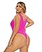 Annbon 80S 90S Retro Thong Hpink Cheeky One Piece Swimsuits for Women High Cut Sexy Cute One Piece Swimsuits Swimwear Bathing Suits Leotard Bodysuit for Women L
