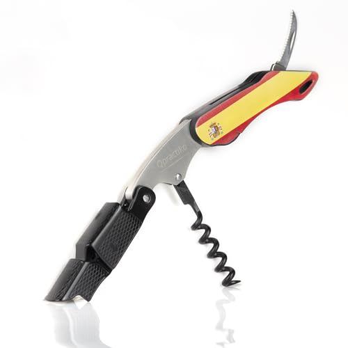 Qpractiko | Sacacorchos de dos tiempos | 12x3CM, negro, acero inoxidable, ABS | Espiral teflón, cuchilla sierra, compacto y ligero | Apertura suave y segura para vino