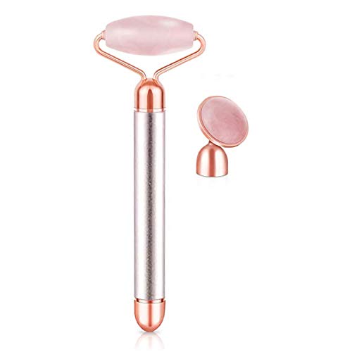 Jade Roller For Face - Rose Quartz Facial Electric Massager - 2 In 1 Natural Stone Vibrating Facial Electric Set Skin Care Tool For Anti-Aging