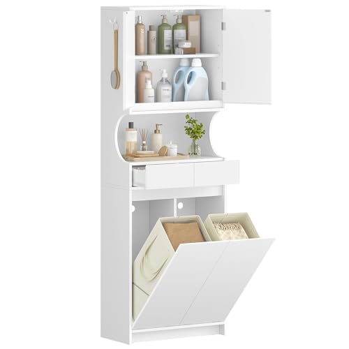 Hzuaneri Badezimmerschrank Hochschrank mit Wäschekörben...