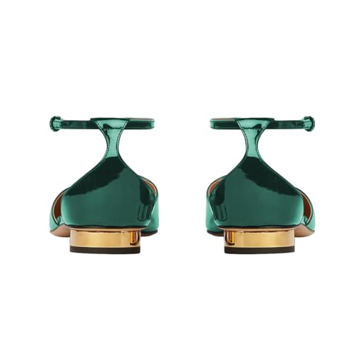 XYD Women Chic Pointed Closed Toe Flats Sleek Low Heel Chunky Slender T-Strap with Buckle Dress Party Casual Shoes4