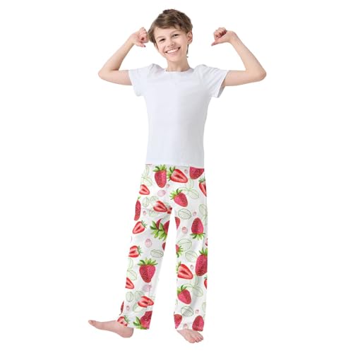 Strawberru Mint Leaf Boys Long Pants Soft Trousers Elastic Waist Kids Lounge Bottoms with Pockets S-XL2