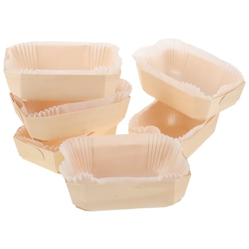 STOBAZA Set 6 Pezzi Stampi per Plumcake in Legno e Carta 140X90X45Mm Teglie Usa e Getta per Pane e Torte Pirottini Rettangolari per Panetteria e Cucina Professionale