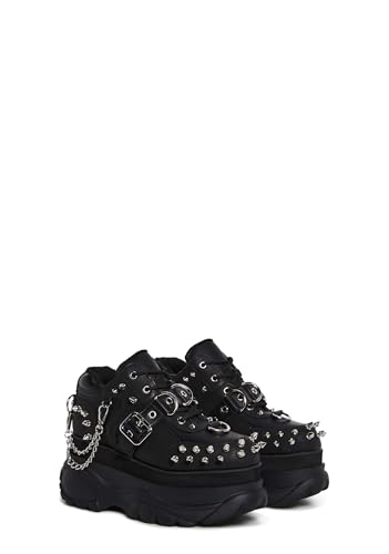 Dolls Kill Midnight Pit Platform Sneakers by Widow – Black Vegan Leather Shoes with Spikes, Chains, and Chunky Sole3