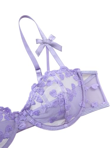 Image of Lilosy Sexy Underwire Cute Push Up Strappy Embroidered Mesh Sheer Lingerie Set See Through Panty Bra